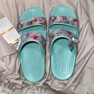 Crocs Adult Floral Slide Sandals - Blue